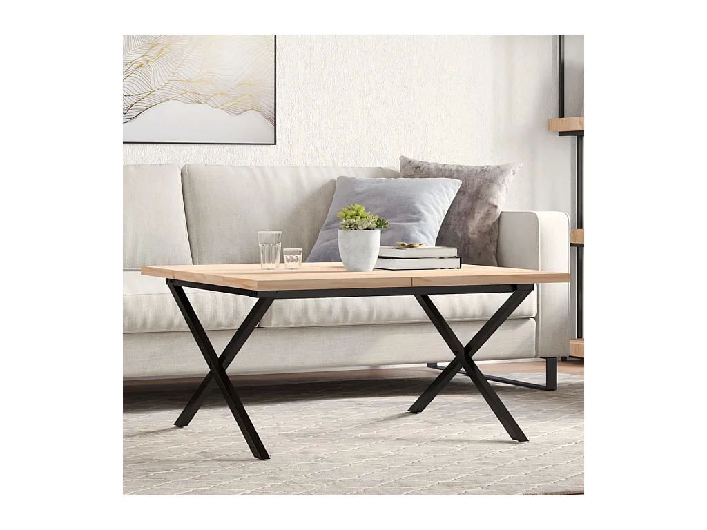 Couchtisch X-Gestell 80x80x45,5cm Massivholz Kiefer & Stahl