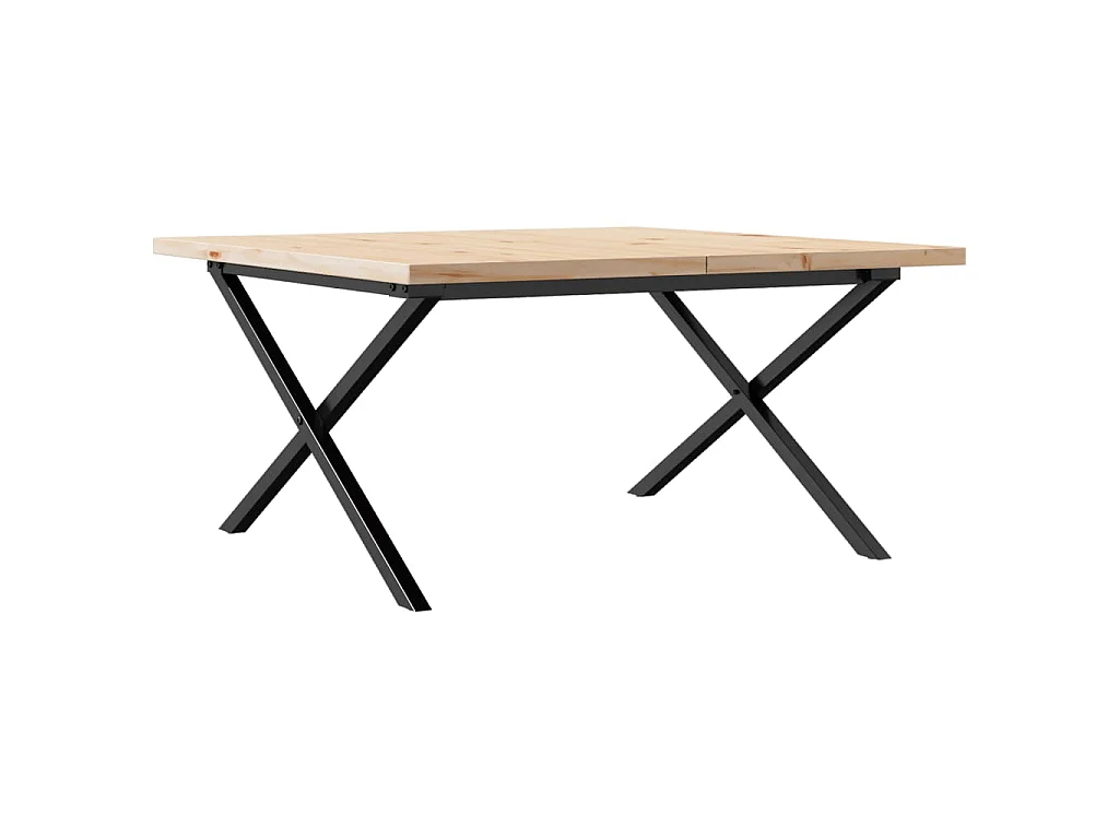 Mesa de centro marco X madera maciza pino y acero 80x80x45,5 cm