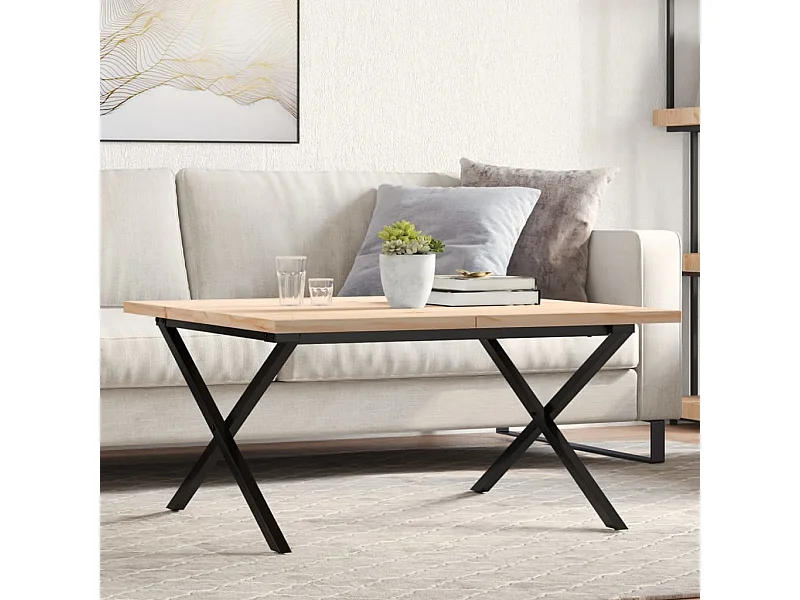 Table basse cadre en X 80x80x45,5cm bois de pin massif et acier