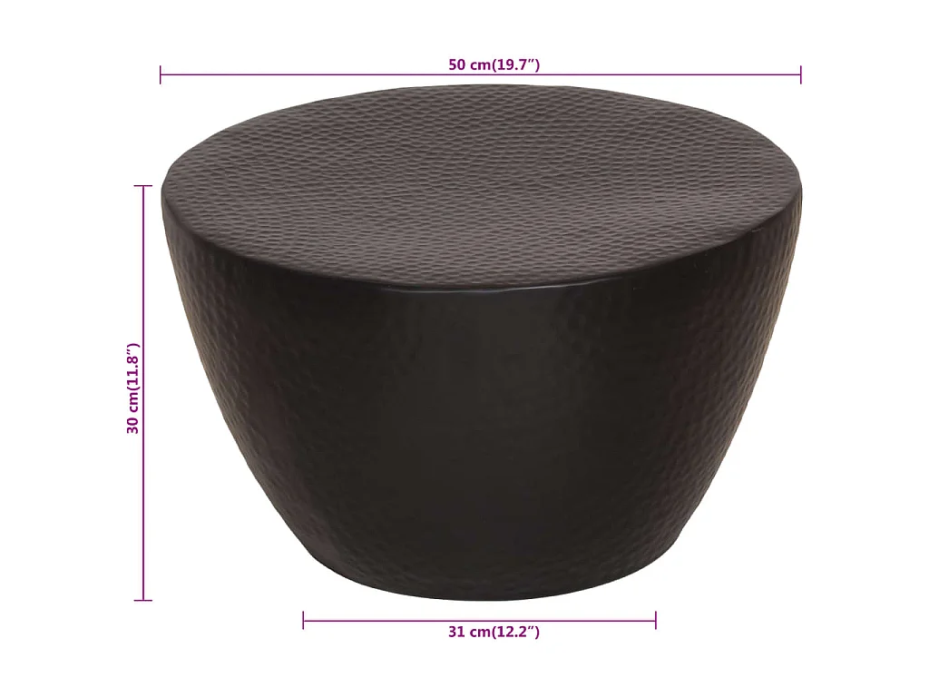 Table basse martelée en aluminium Ø 50x30 cm noir