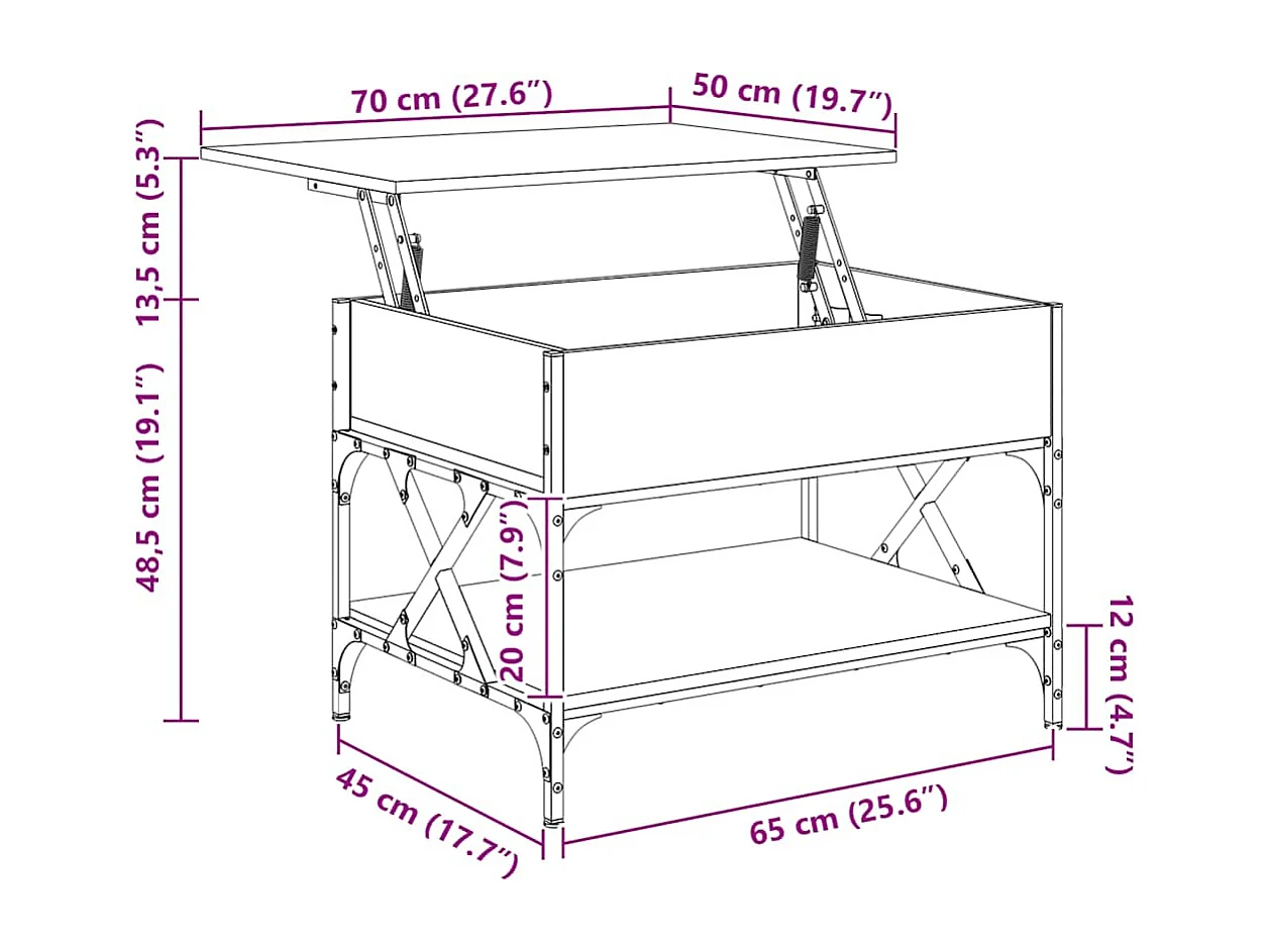 Table basse chêne sonoma 70x50x50 cm bois d'ingénierie et métal