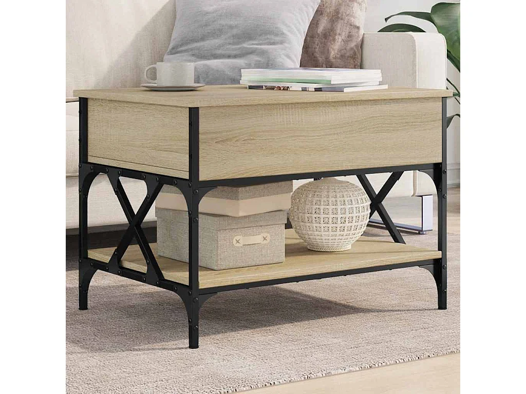 Table basse chêne sonoma 70x50x50 cm bois d'ingénierie et métal