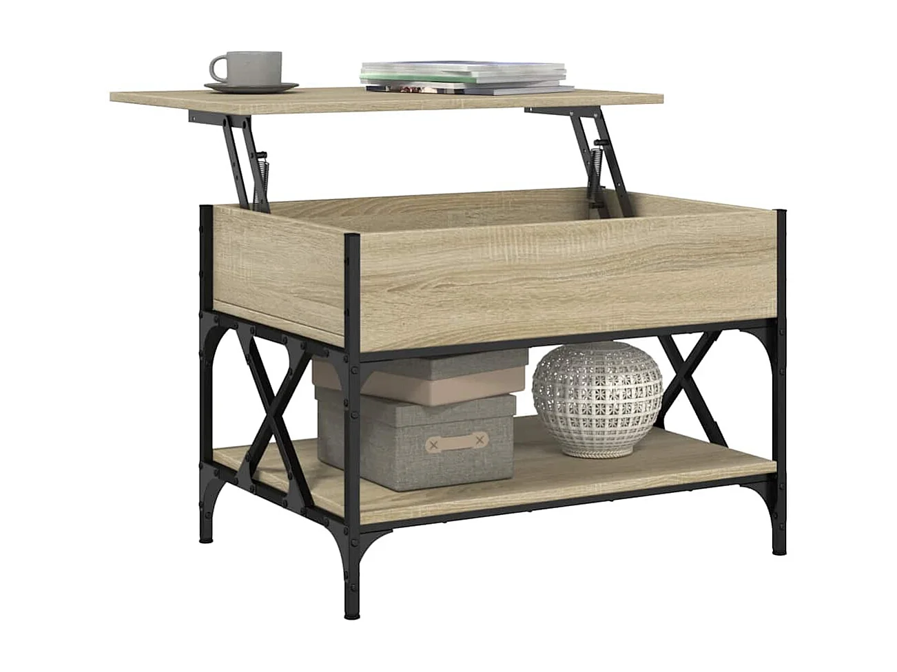 Table basse chêne sonoma 70x50x50 cm bois d'ingénierie et métal
