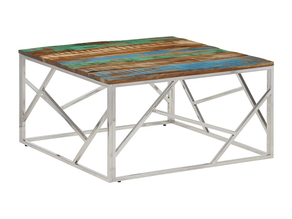 Salontafel roestvrij staal en gerecycled hout zilverkleurig