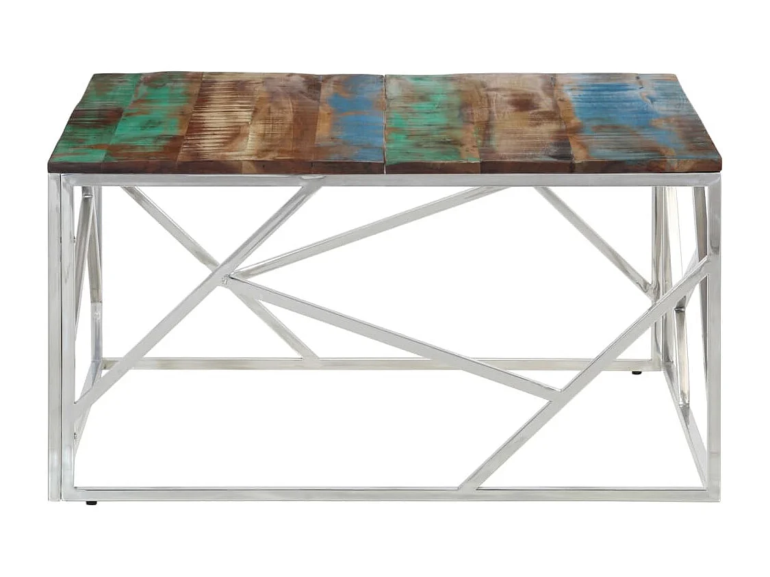 Salontafel roestvrij staal en gerecycled hout zilverkleurig
