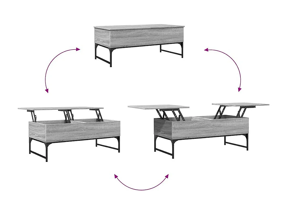 Mesa de centro 100x50x40cm deriv. madeira/metal cinzento sonoma