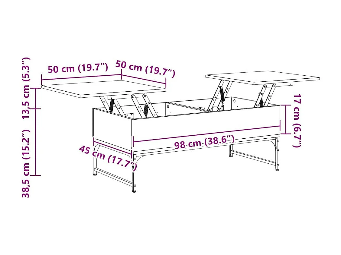 Salontafel 100x50x40 cm bewerkt hout en metaal grijs sonoma