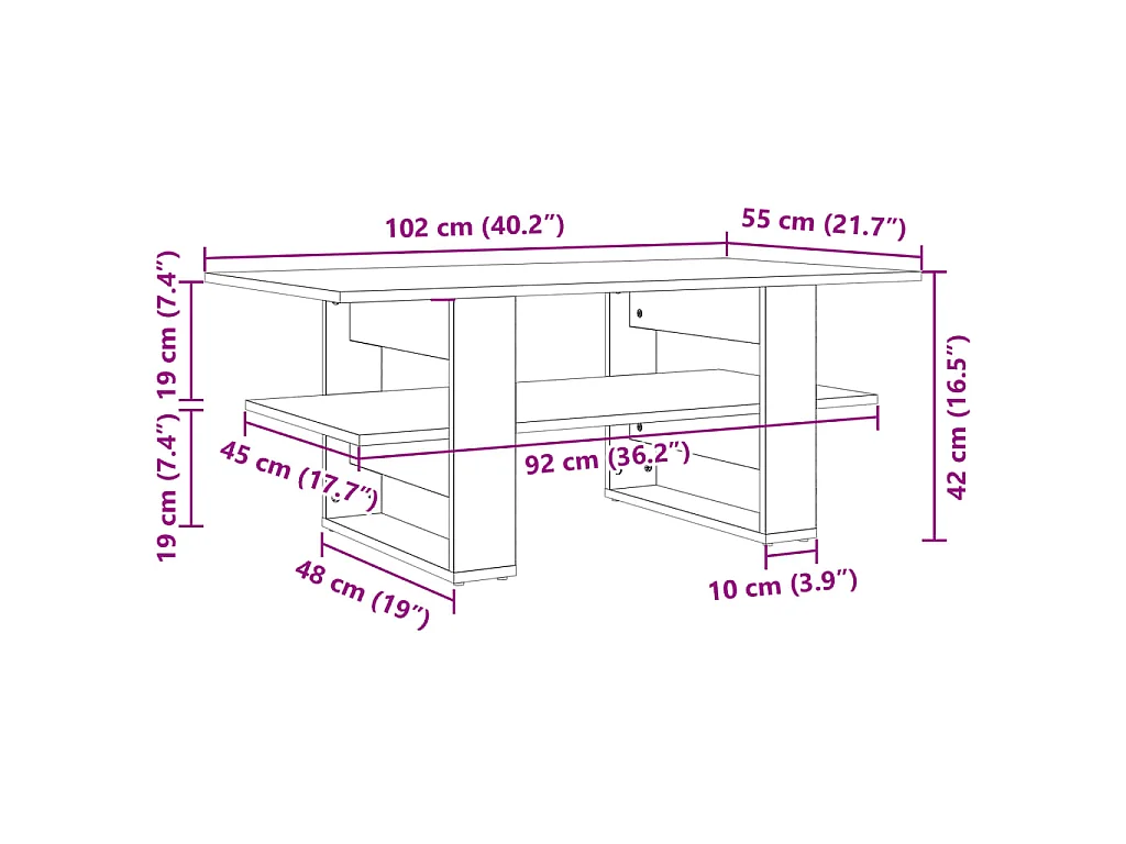 Table basse blanc 102x55x42 cm bois d'ingénierie