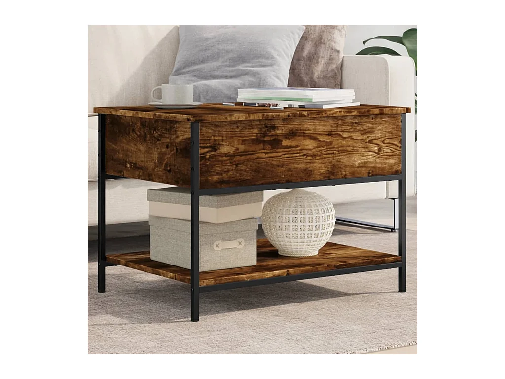 Salontafel 70x50x50 cm bewerkt hout en metaal gerookt eiken