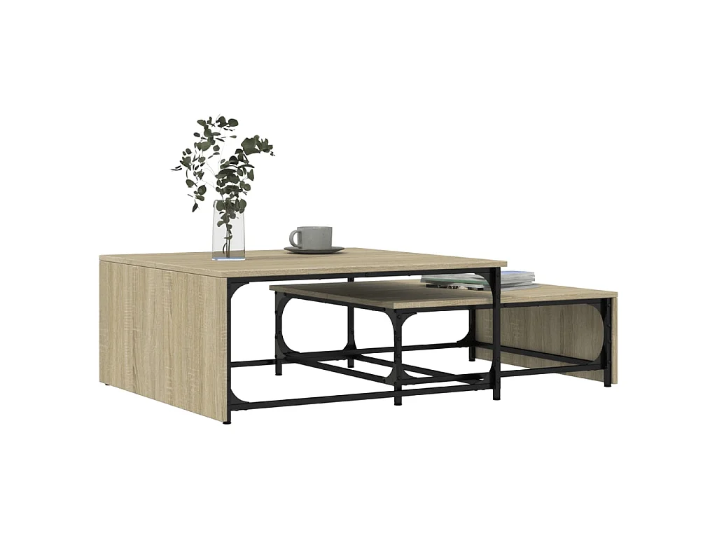Tables basses gigognes 2 pcs chêne sonoma bois ingénierie métal