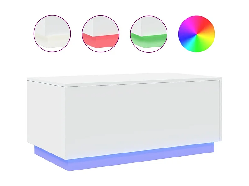 Tavolino da Soggiorno con Luci LED Bianco 90x50x40 cm