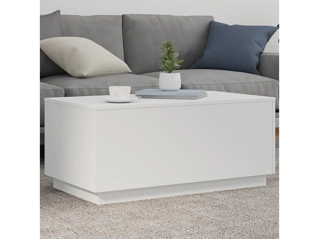 Tavolino da Soggiorno con Luci LED Bianco 90x50x40 cm
