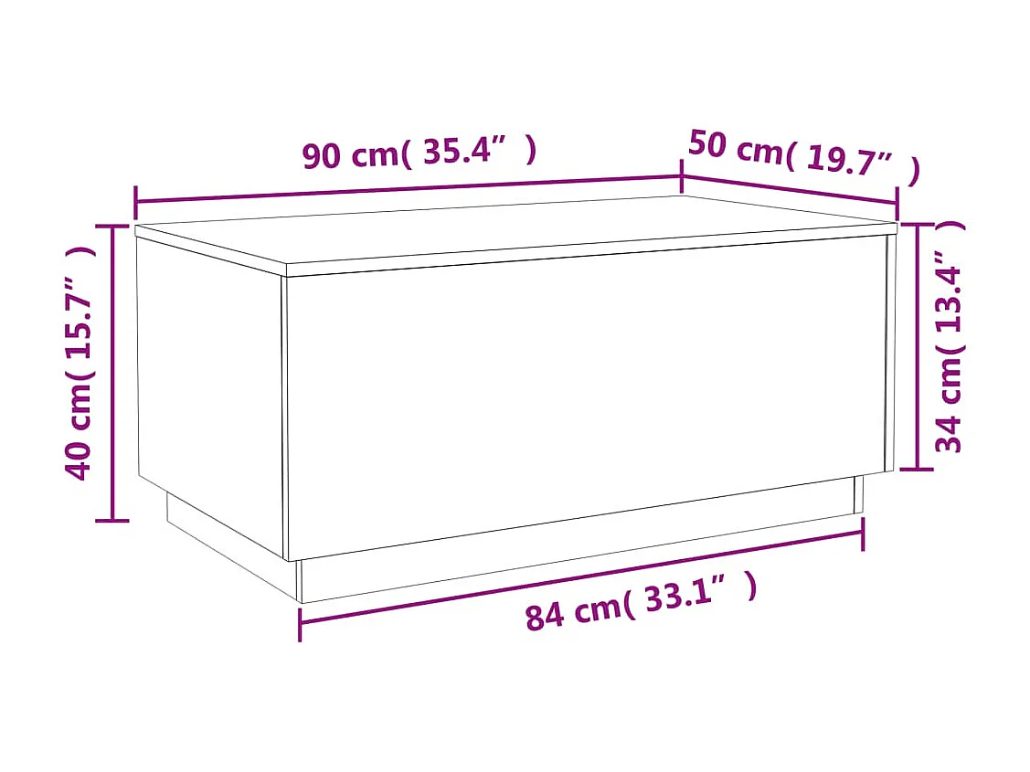 Tavolino da Soggiorno con Luci LED Bianco 90x50x40 cm