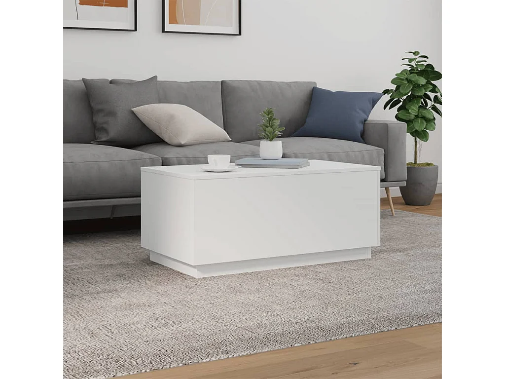 Tavolino da Soggiorno con Luci LED Bianco 90x50x40 cm