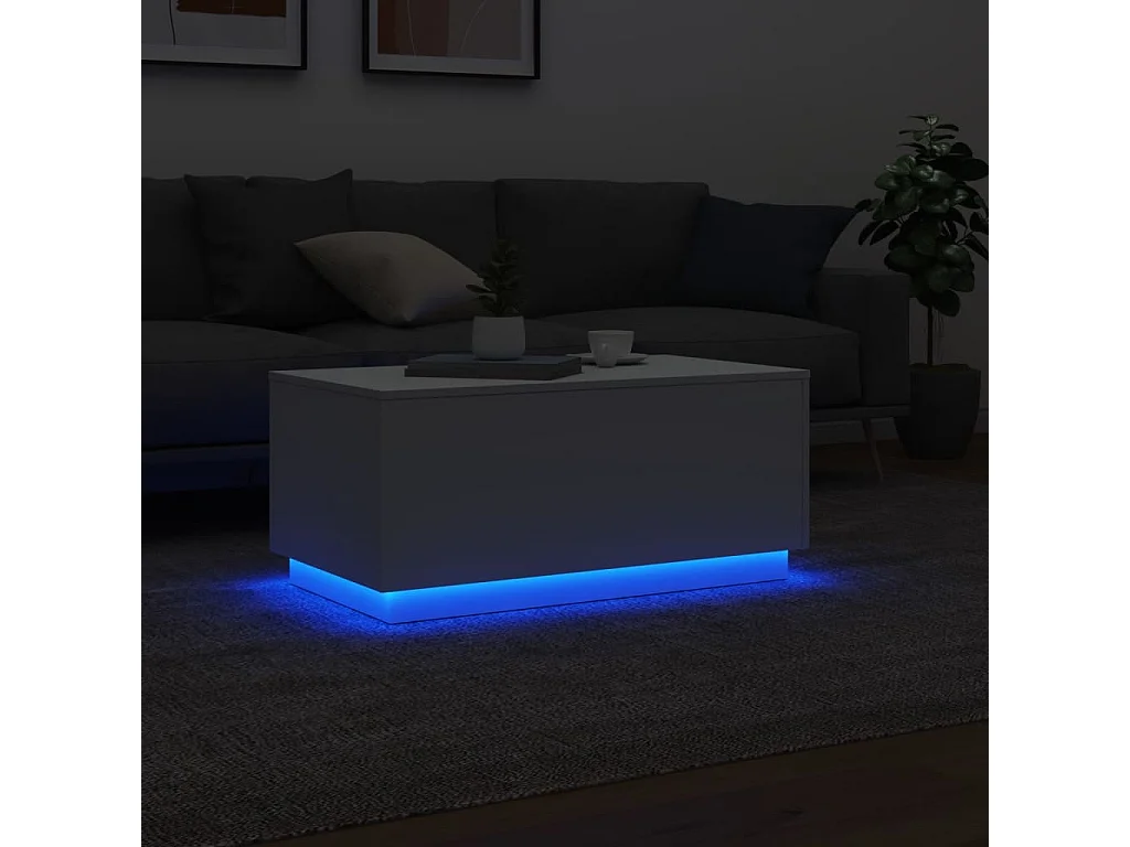 Tavolino da Soggiorno con Luci LED Bianco 90x50x40 cm