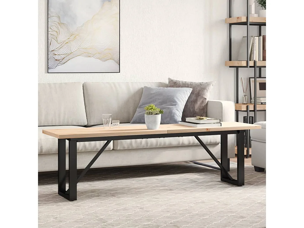 Tavolino Salotto Telaio a O 160x40x45,5 cm Legno Pino e Acciaio