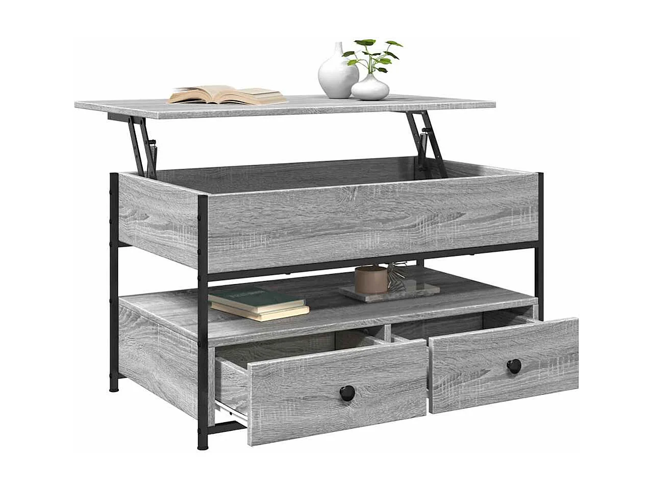 Table basse sonoma gris 85x50x50 cm bois d'ingénierie et métal