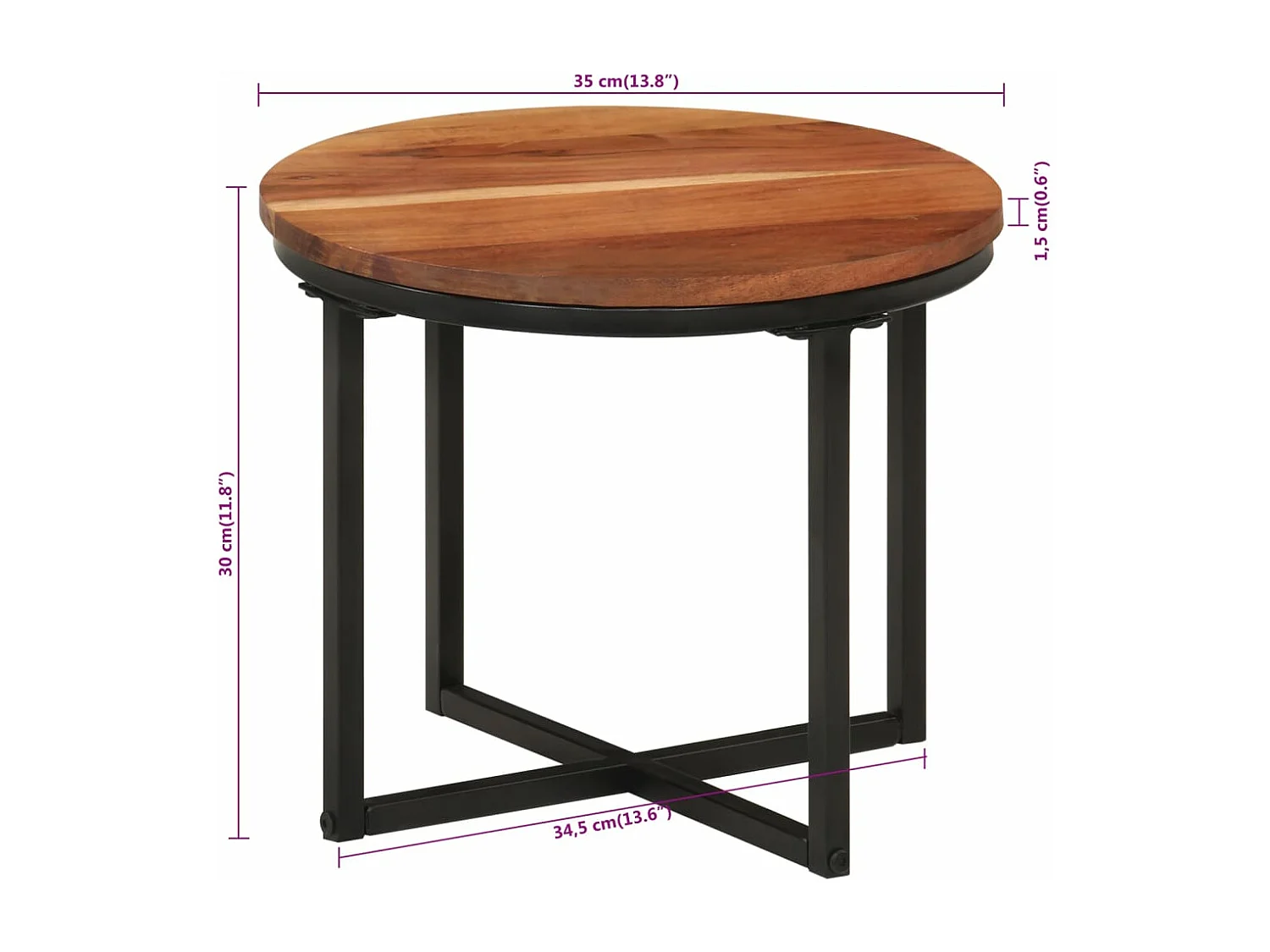 Table basse 35x35x30 cm bois massif acacia et fer