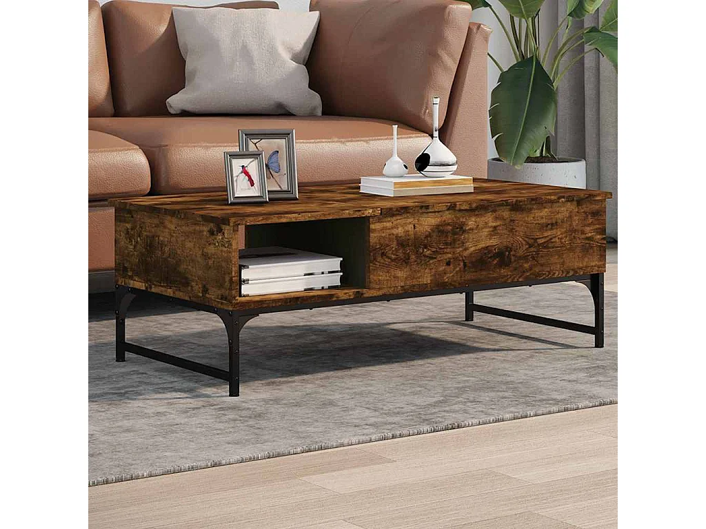 Salontafel 100x50x35 cm bewerkt hout en metaal gerookt eiken