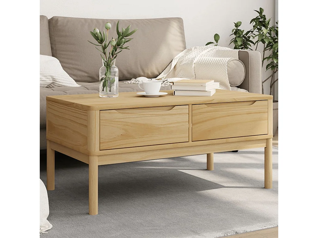 Table basse FLORO cire marron 99x55,5x45 cm bois massif de pin