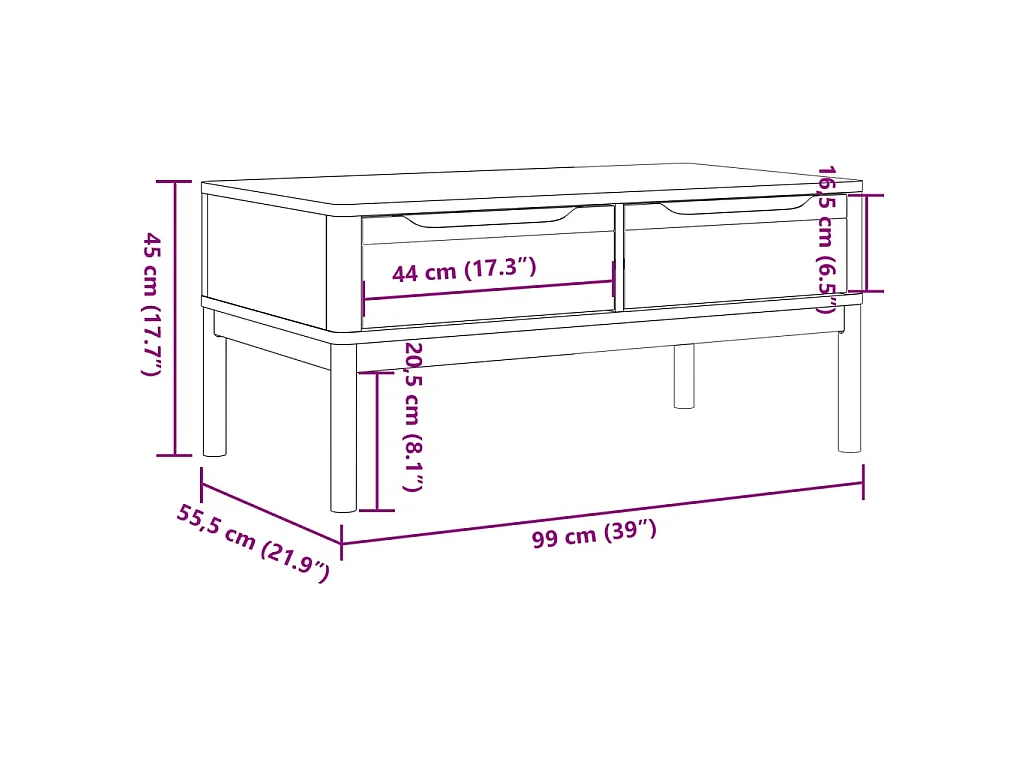 Table basse FLORO cire marron 99x55,5x45 cm bois massif de pin