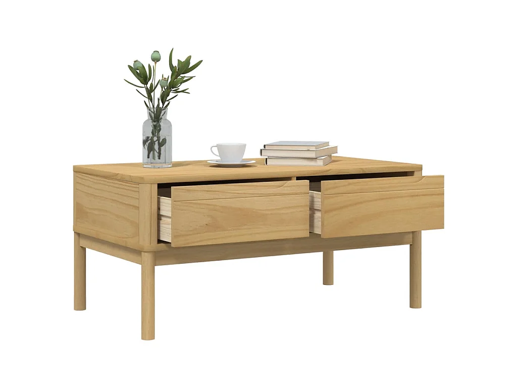 Table basse FLORO cire marron 99x55,5x45 cm bois massif de pin