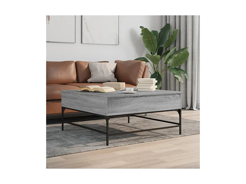 Table basse sonoma gris 95x95x45 cm bois d'ingénierie et métal
