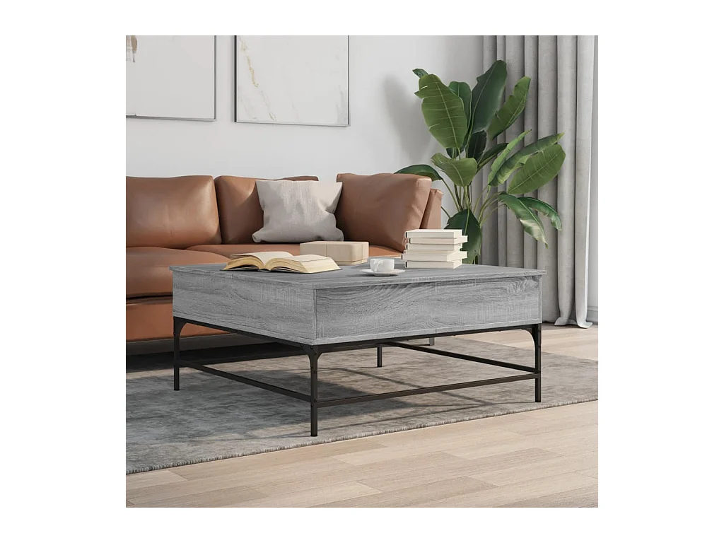 Table basse sonoma gris 95x95x45 cm bois d'ingénierie et métal