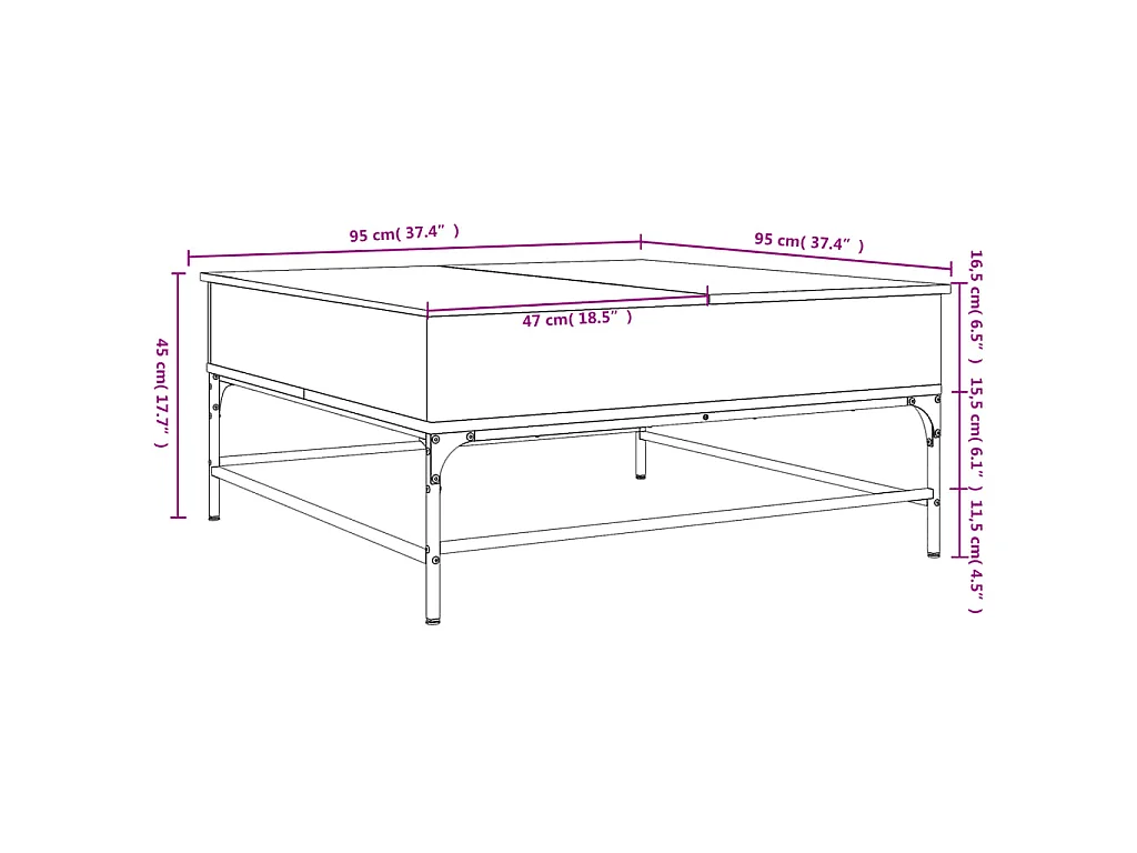 Couchtisch Grau Sonoma 95x95x45 cm Holzwerkstoff und Metall