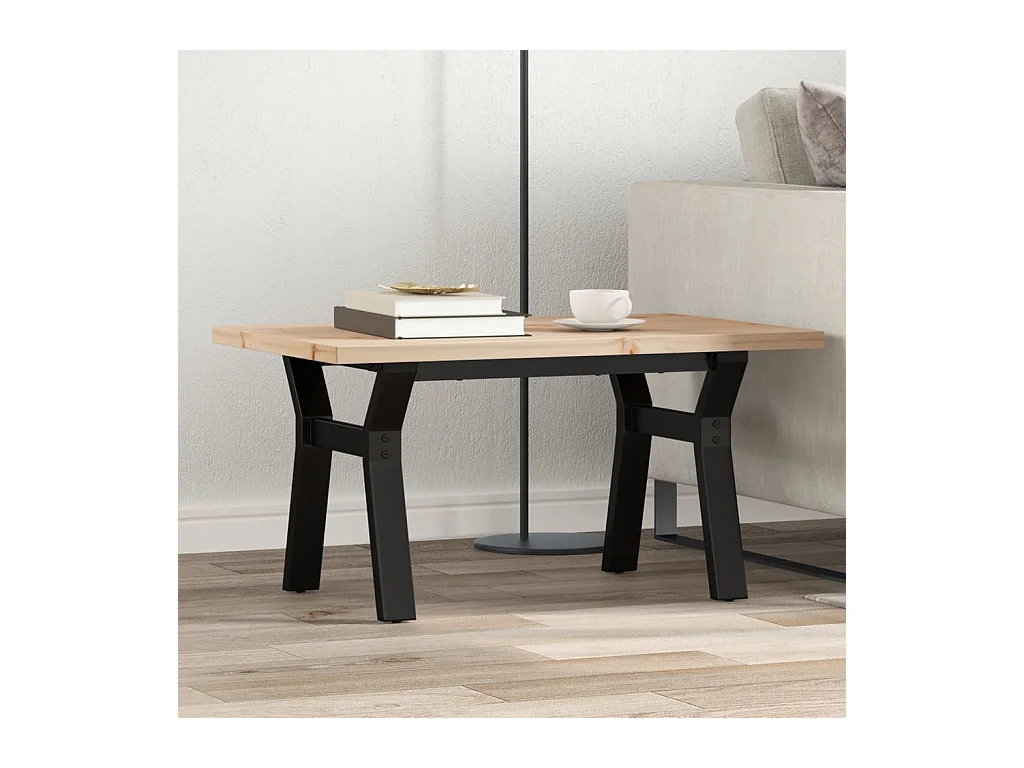 Table basse cadre en Y 80x50x40,5cm bois de pin massif et acier