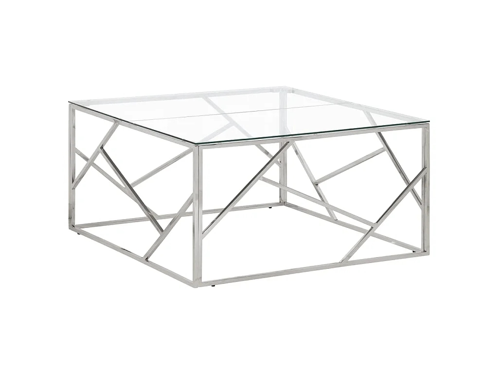 Table basse argenté acier inoxydable et verre trempé