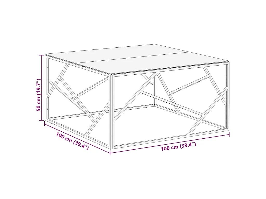 Table basse argenté acier inoxydable et verre trempé