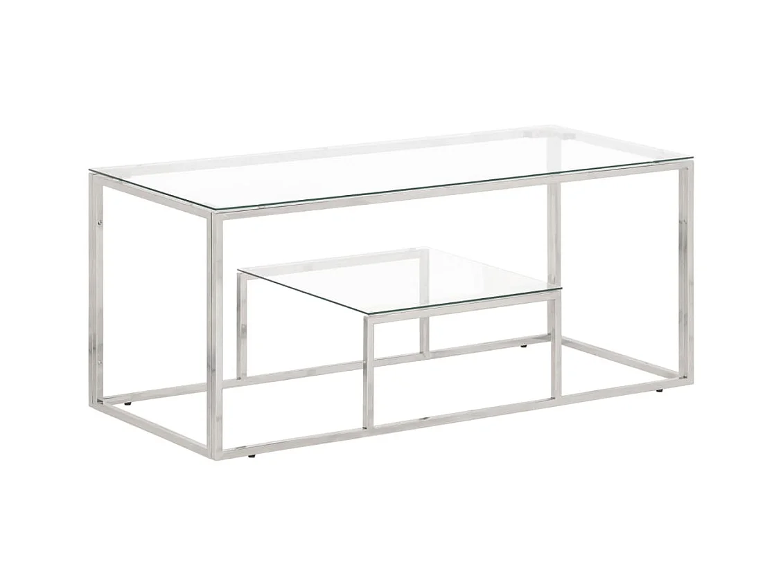 Table basse argenté acier inoxydable et verre trempé