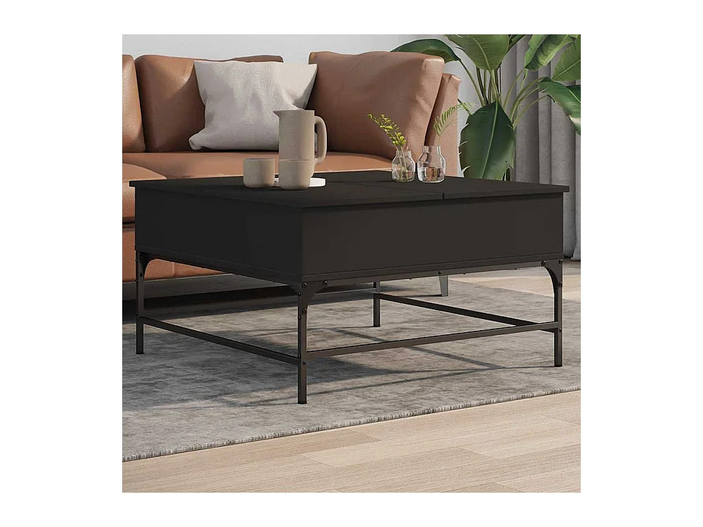 Table basse noir 80x80x45 cm bois d'ingénierie et métal