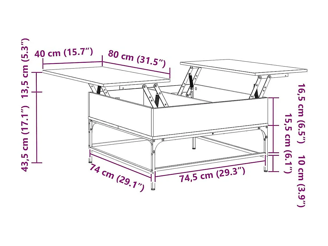 Couchtisch Schwarz 80x80x45 cm Holzwerkstoff und Metall