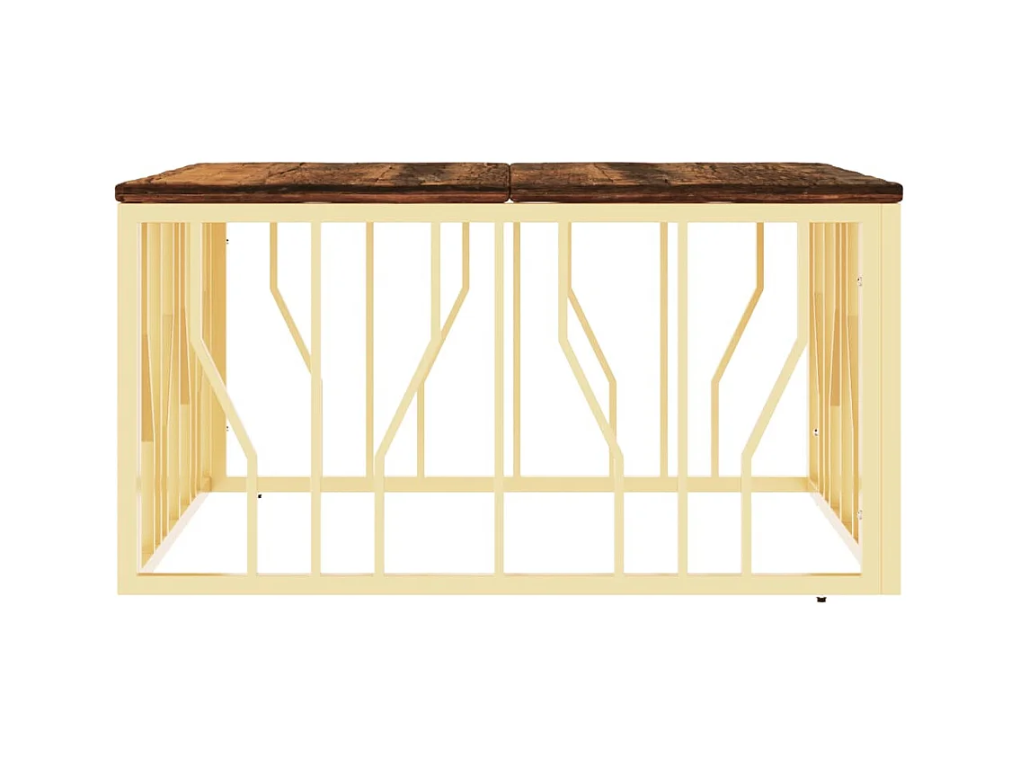 Couchtisch Golden Edelstahl und Altholz Massiv