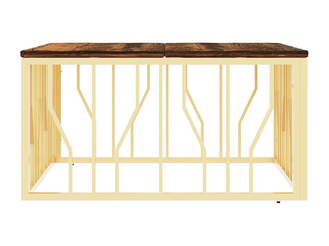 Salontafel roestvrij staal en massief gerecycled hout goudkleur