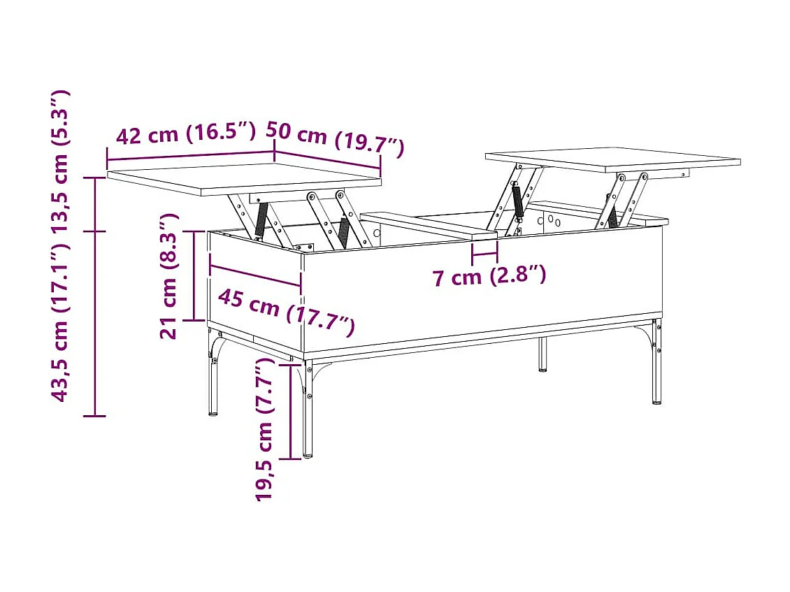 Table basse chêne marron 100x50x45cm bois d'ingénierie et métal