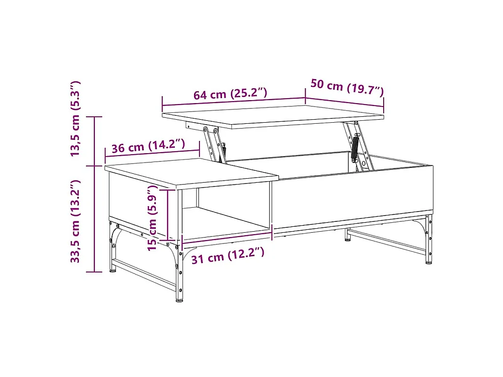 Mesa de centro 100x50x35 cm derivados de madeira/metal preto