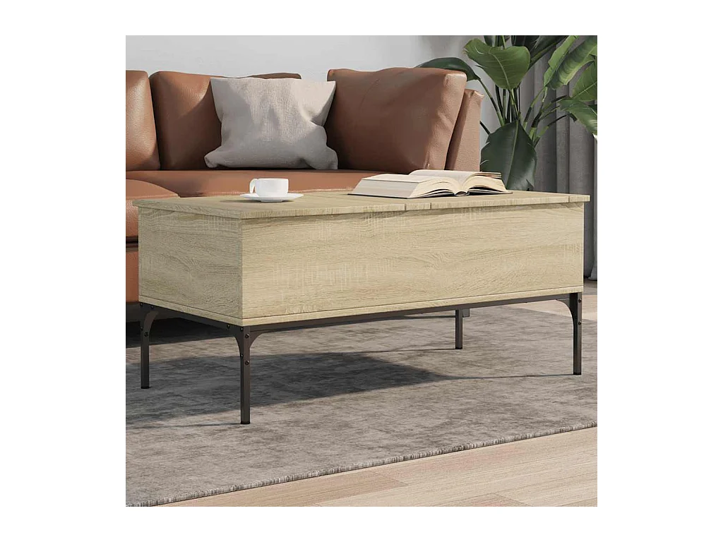 Table basse chêne sonoma 100x50x45cm bois d'ingénierie et métal