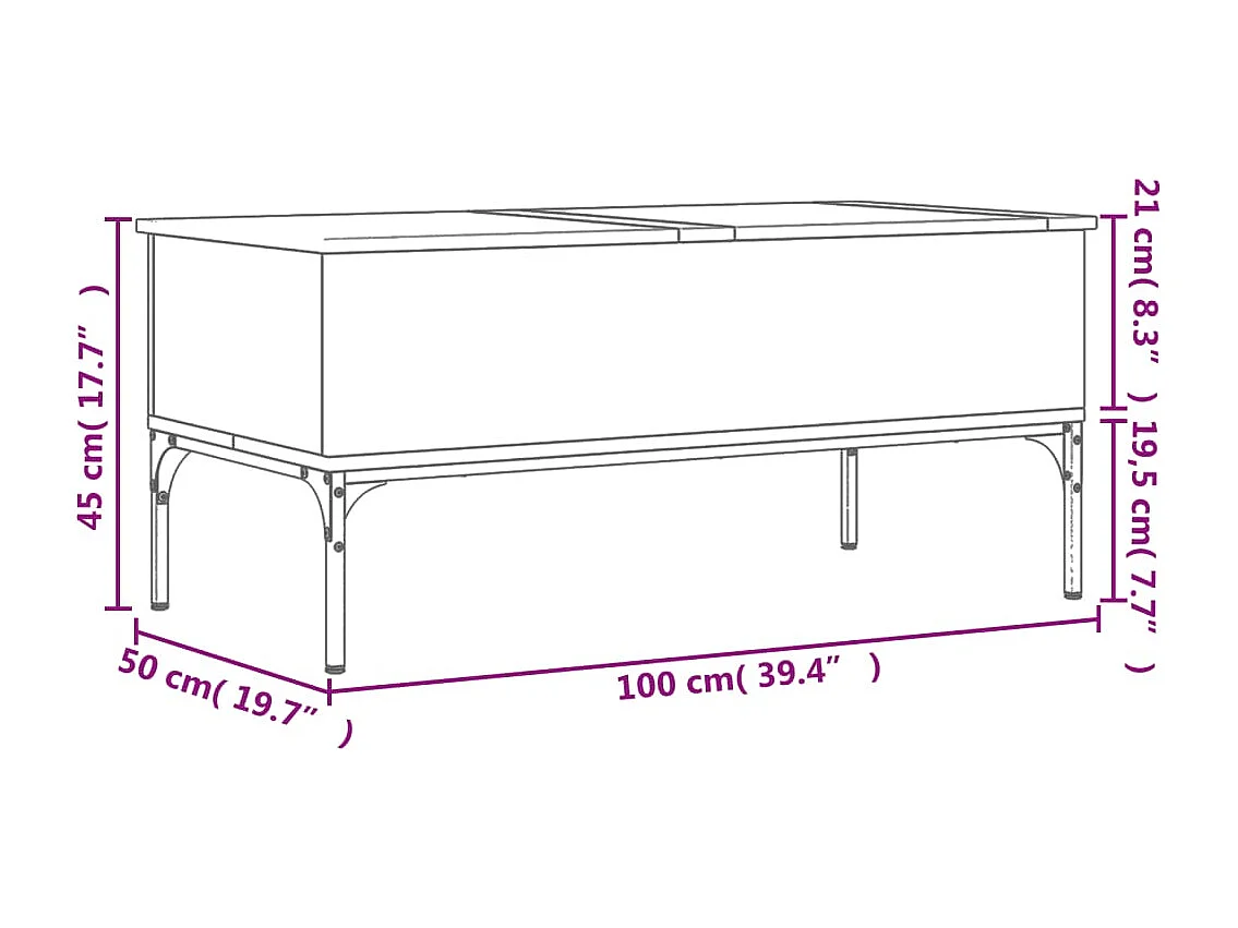 Tavolino Rovere Sonoma 100x50x45 cm Legno Multistrato e Metallo