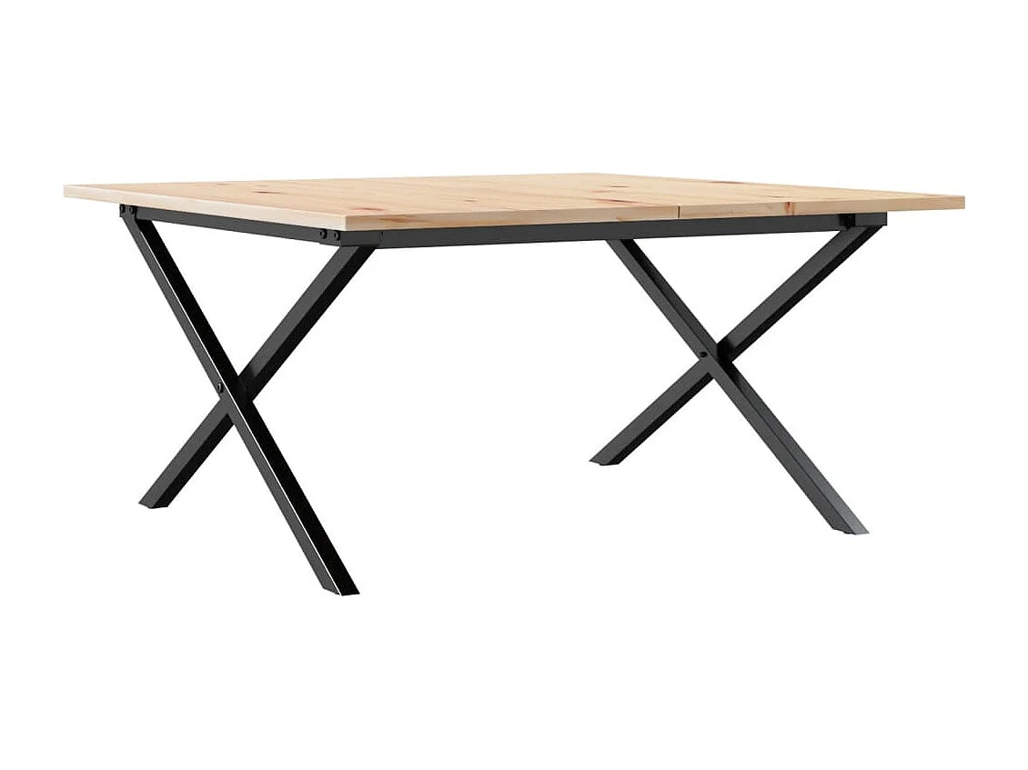 Table basse cadre en X 90x90x45 cm bois de pin massif et acier