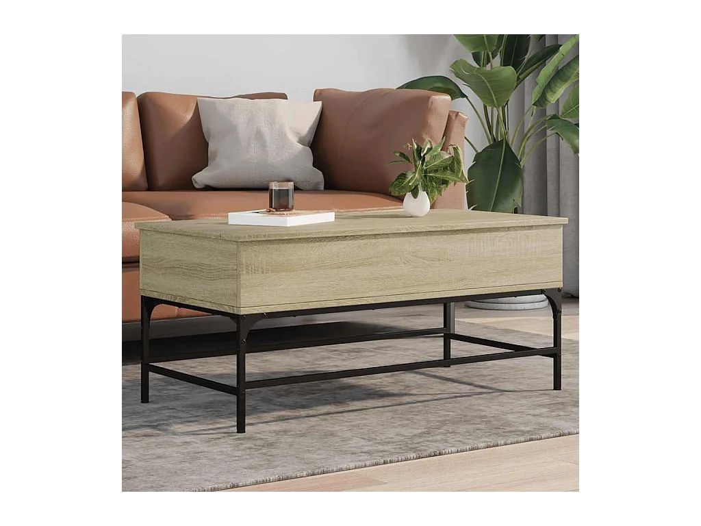 Table basse chêne sonoma 100x50x45cm bois d'ingénierie et métal