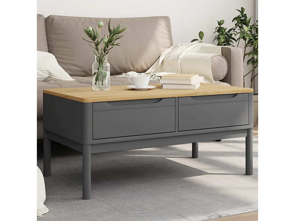 Mesa de centro FLORO madera maciza de pino gris 99x55,5x45 cm