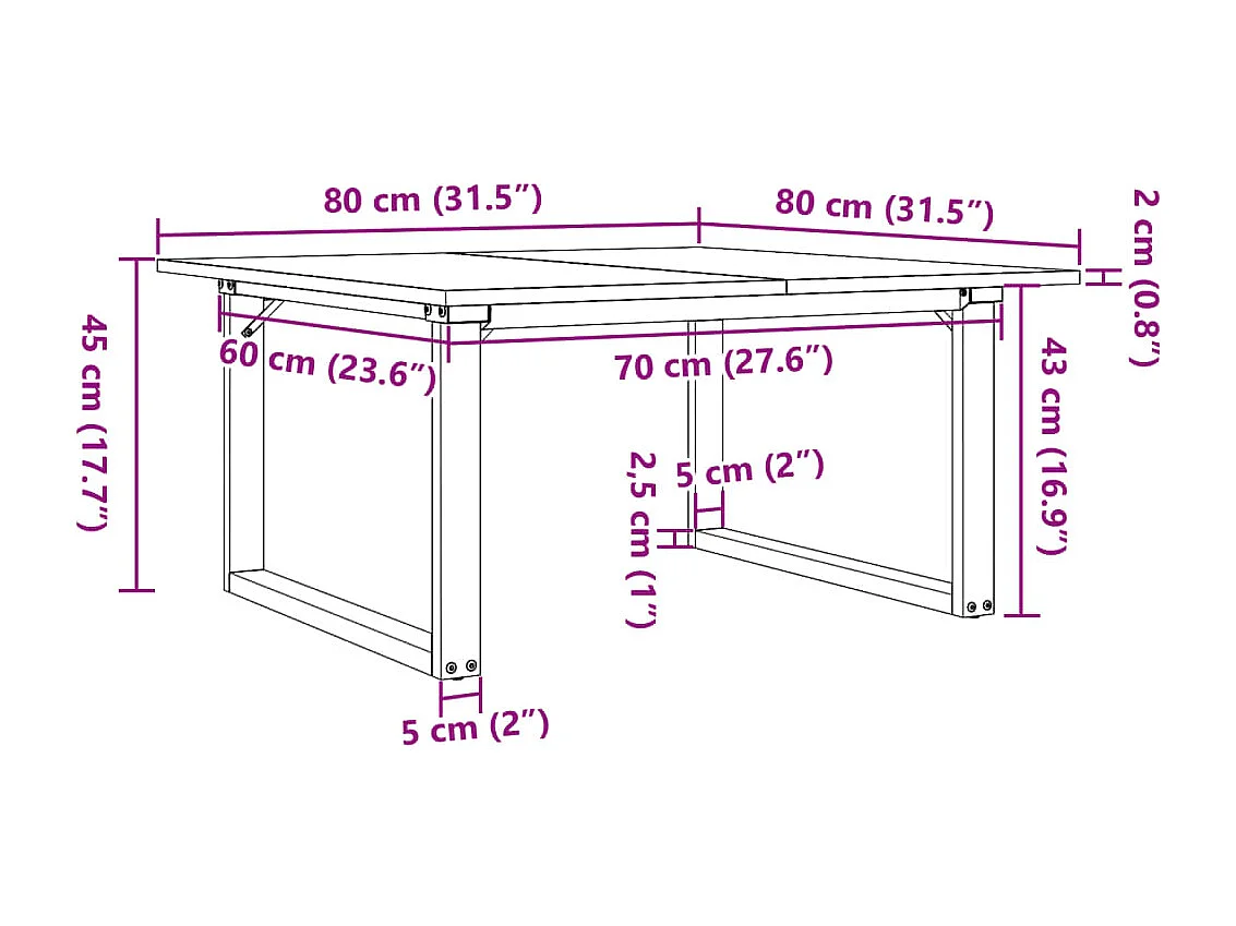 Salontafel O-frame 80x80x45 cm massief grenenhout en staal