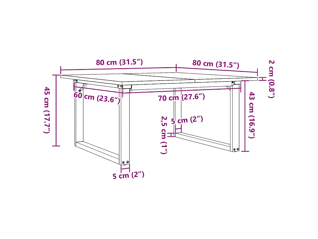 Salontafel O-frame 80x80x45 cm massief grenenhout en staal