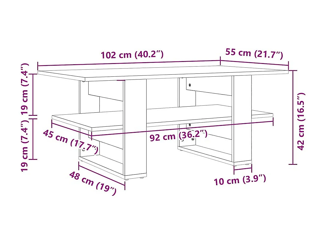 Table basse gris béton 102x55x42 cm bois d'ingénierie