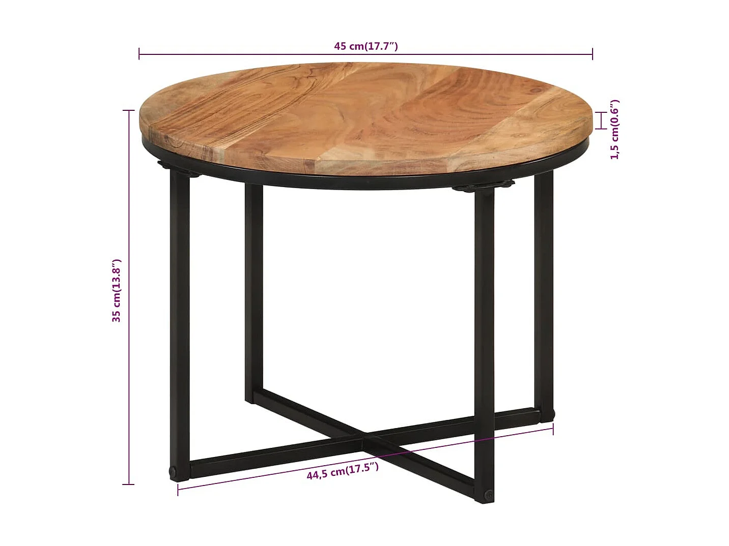 Table basse 45x45x35 cm bois massif acacia et fer