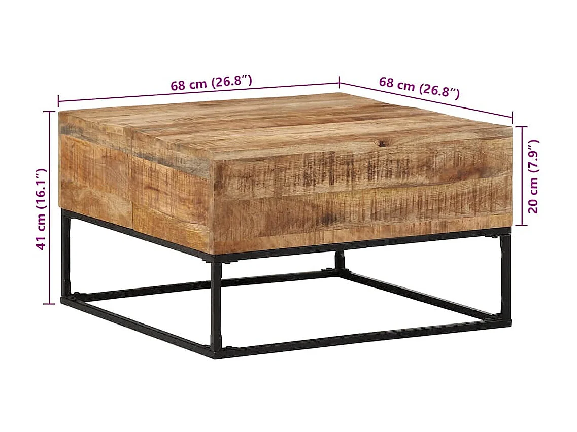 Couchtisch 68x68x41 cm Raues Mangoholz