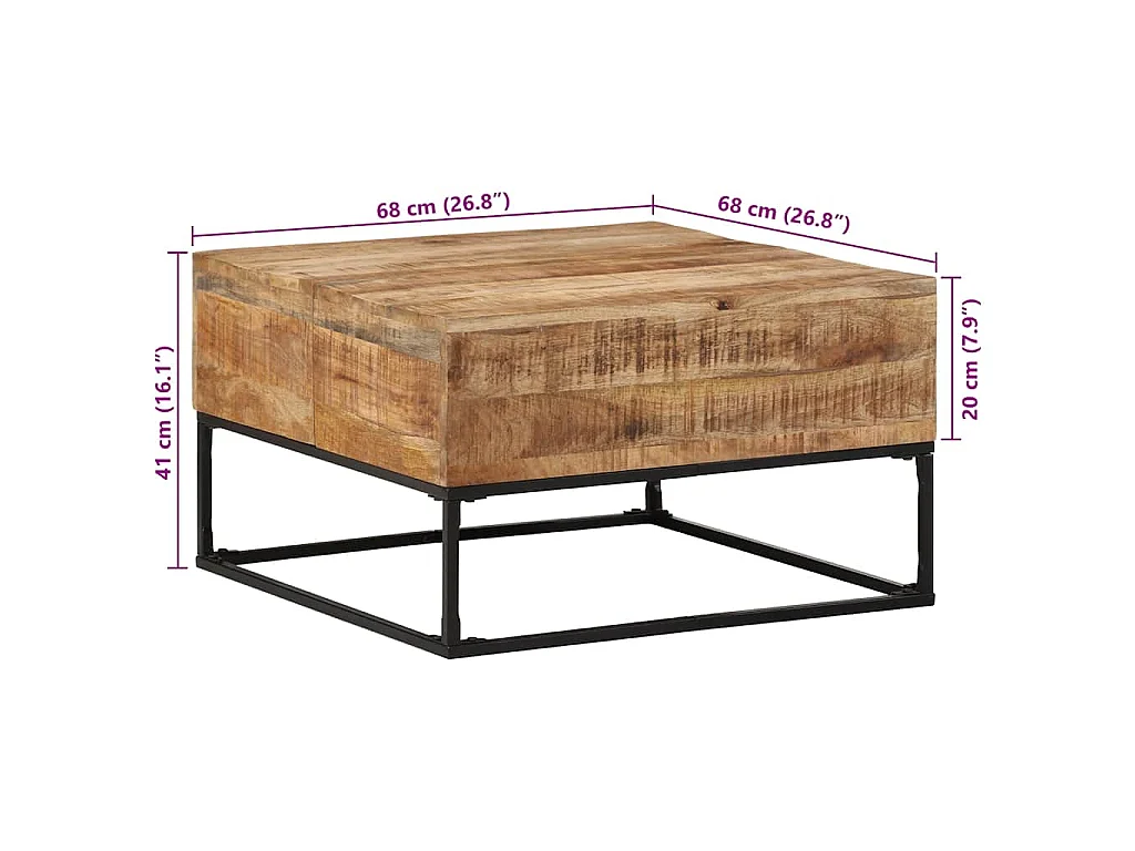 Couchtisch 68x68x41 cm Raues Mangoholz